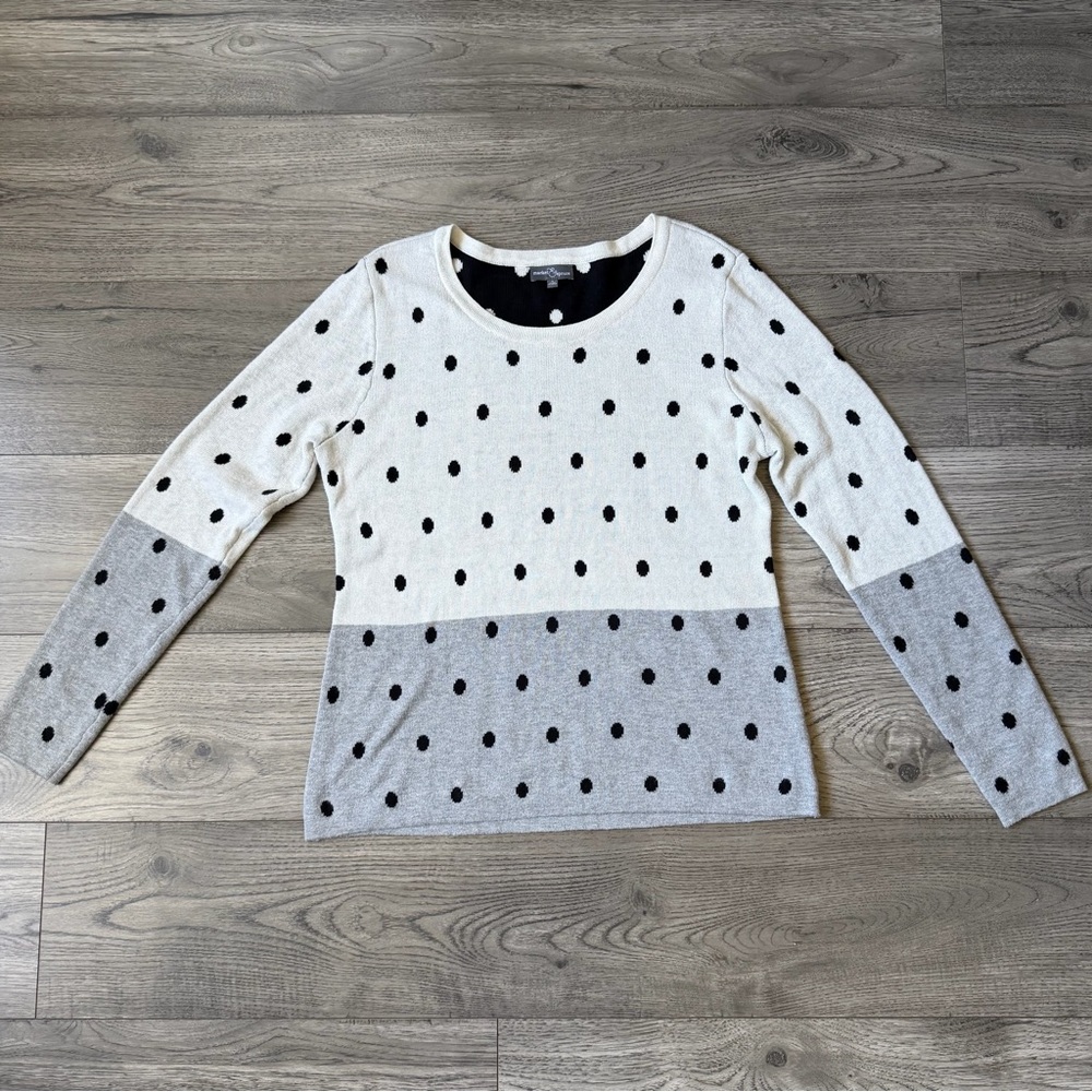 Market & Spruce Black and Ivory Polka Dot Crewneck Sweater
